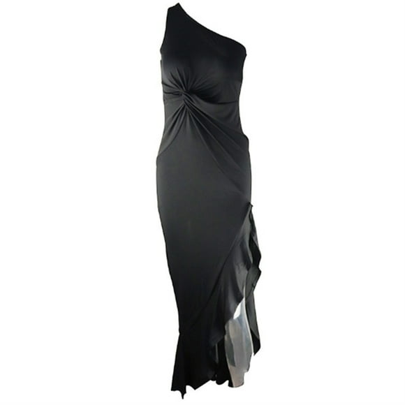 WTXUE Plus Size Dress, Women's Formal Long Ruffled Slit Floor Length Dress Evening Gown, Black Midi Dress, Black 5XL