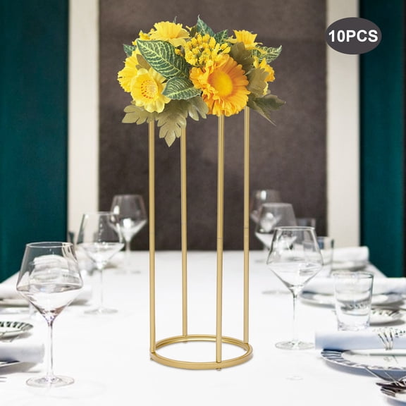 10pcs 23.6 in Modern Cylindrical Metal Flower Column Ceremony Wedding Decoration Centerpieces Gold
