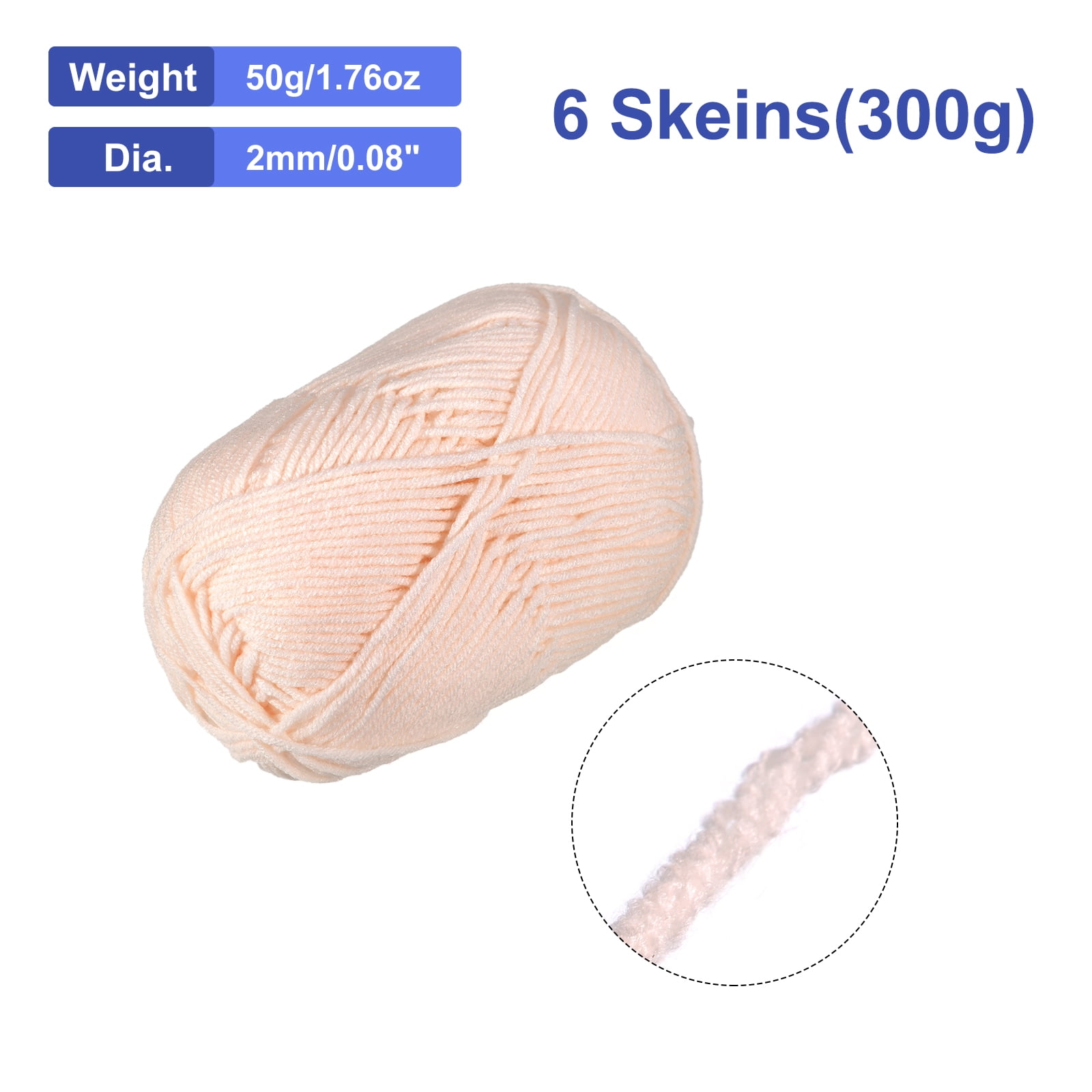 300g - 6Pack of 50g Acrylic Yarn Skeins Soft Crochet Yarns for Knitting Apricot