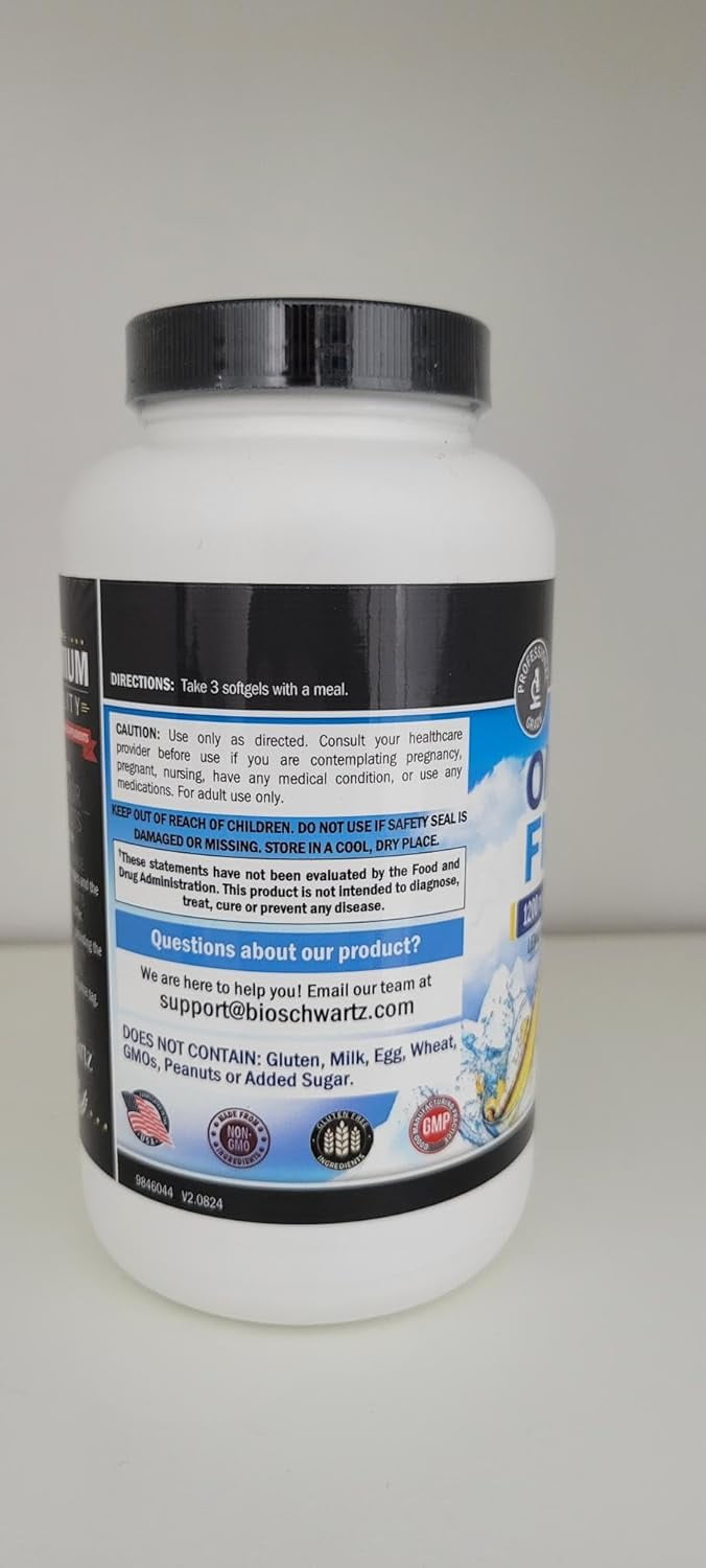 BioSchwartz Triple Strength Omega 3 Fish Oil Supplement with 2250mg EPA and DHA, Lemon, 180 Softgels