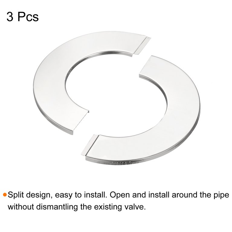 Uxcell 201 Stainless Steel Wall Split Flange – 81mm Inner Diameter Round Escutcheon Plate, 3-Pack, Mirror Polish, Self-Adhesive