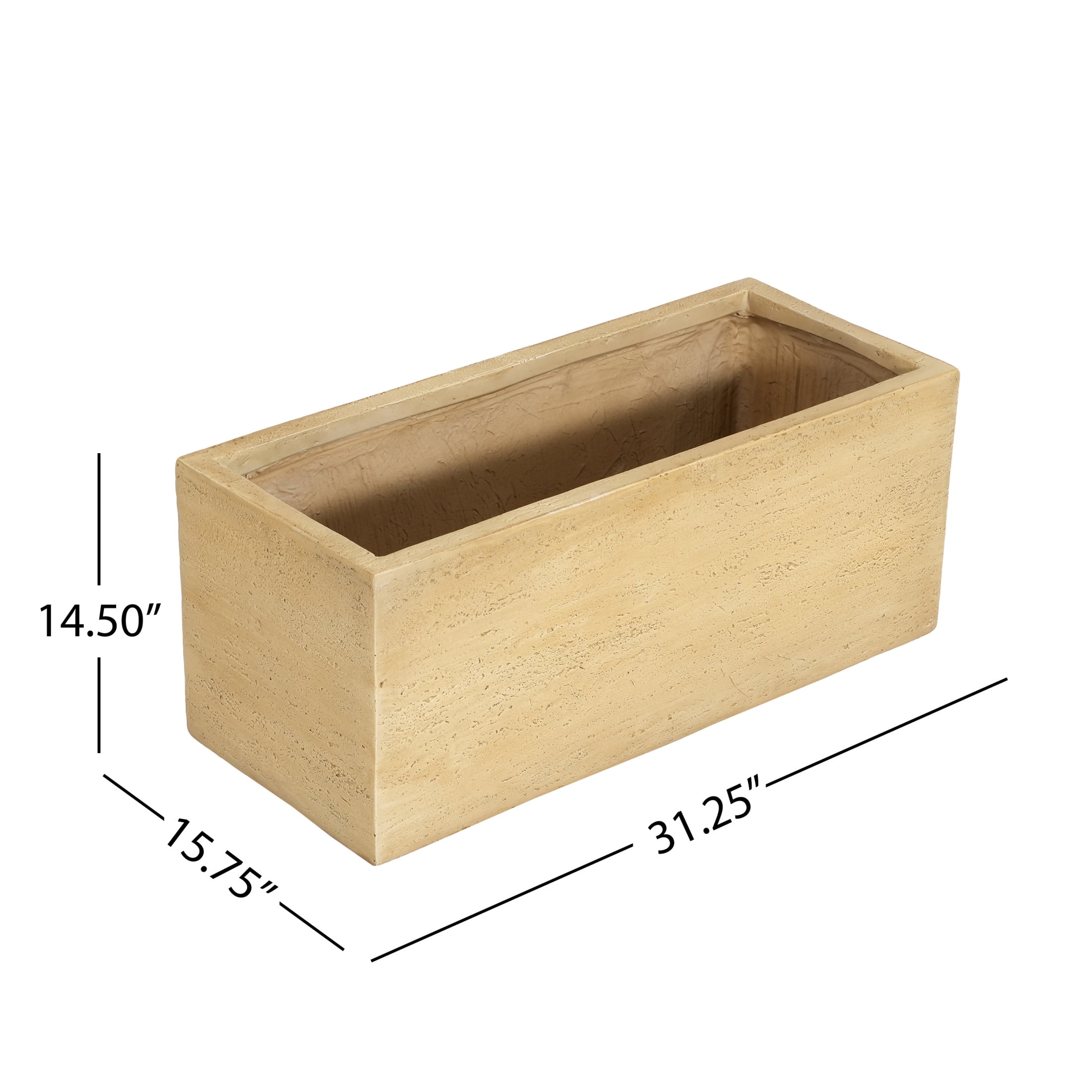 Christopher Knight Home 31.25" Handmade MGO Rectangular Planter Box with Drainage Hole, Travertine Beige, Set of 2