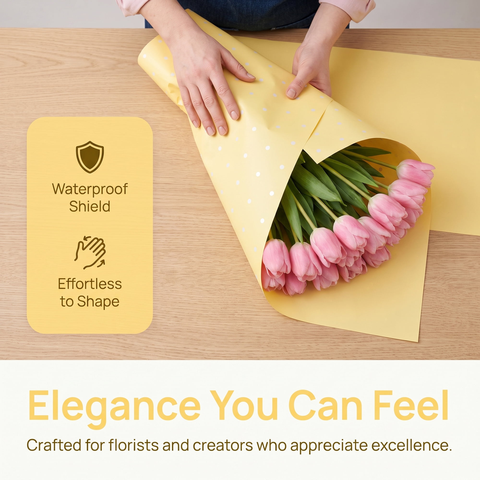 Unique Bargains Waterproof Luxury Matte Gift Wrapping Paper for Bouquets Yellow 22" x 22"