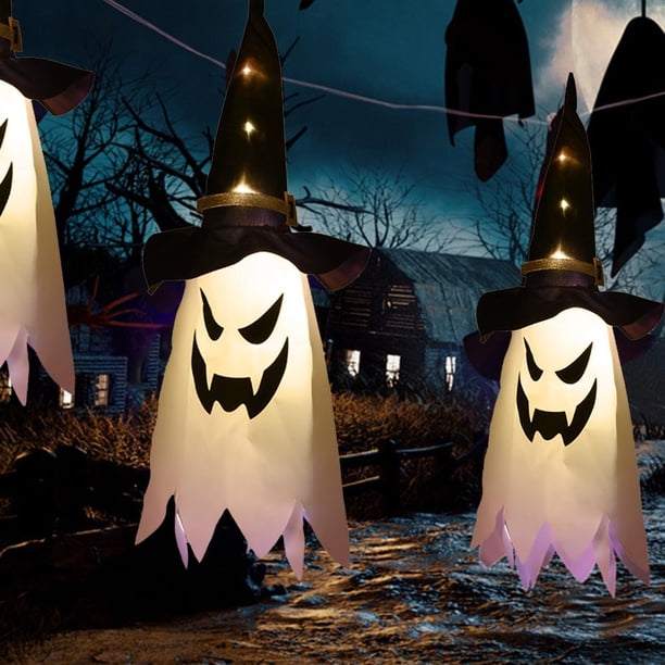 Lámpara de sombrero de fantasma de mago brillante con luz intermitente LED de Halloween (blanco cálido)