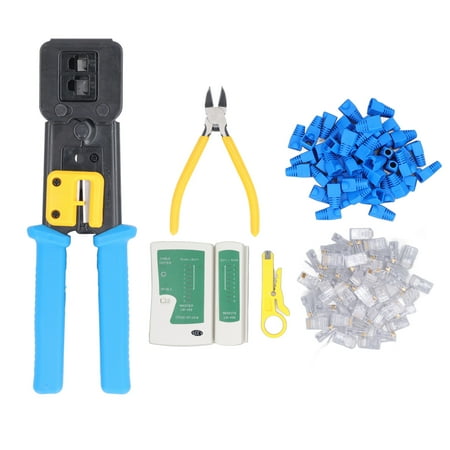 

2024 6P8P Crimp Tool Kit Crimper Stripper Wire Cutter Network Tester Crystal Head Set for Repair Maintenance