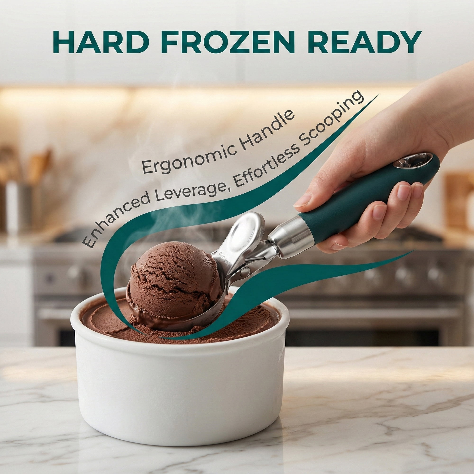 Unique Bargains Stainless Steel Ice Cream Scoop for Release Dark Green 7.7in