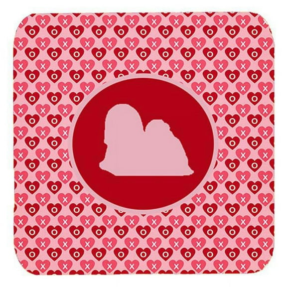Lhasa Apso Valentine Hearts Foam Coasters - Set 4, 3.5 x 3.5 In.