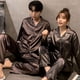 thumbnail image 4 of Pijamas de seda de hielo para mujer, conjunto de dos piezas de manga larga, ropa de casa de talla grande para parejas, Año Nuevo, adolescentes, primavera y otoño, 4 of 4