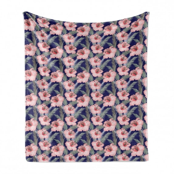Flower Soft Flannel Fleece Throw Blanket, Blooming Flowers Composition Pink Toned Lilies Ornamental Spring Flourish Pattern, Cozy Plush for Indoor and Outdoor Use, 50" x 70", Multicolor, by Ambesonne