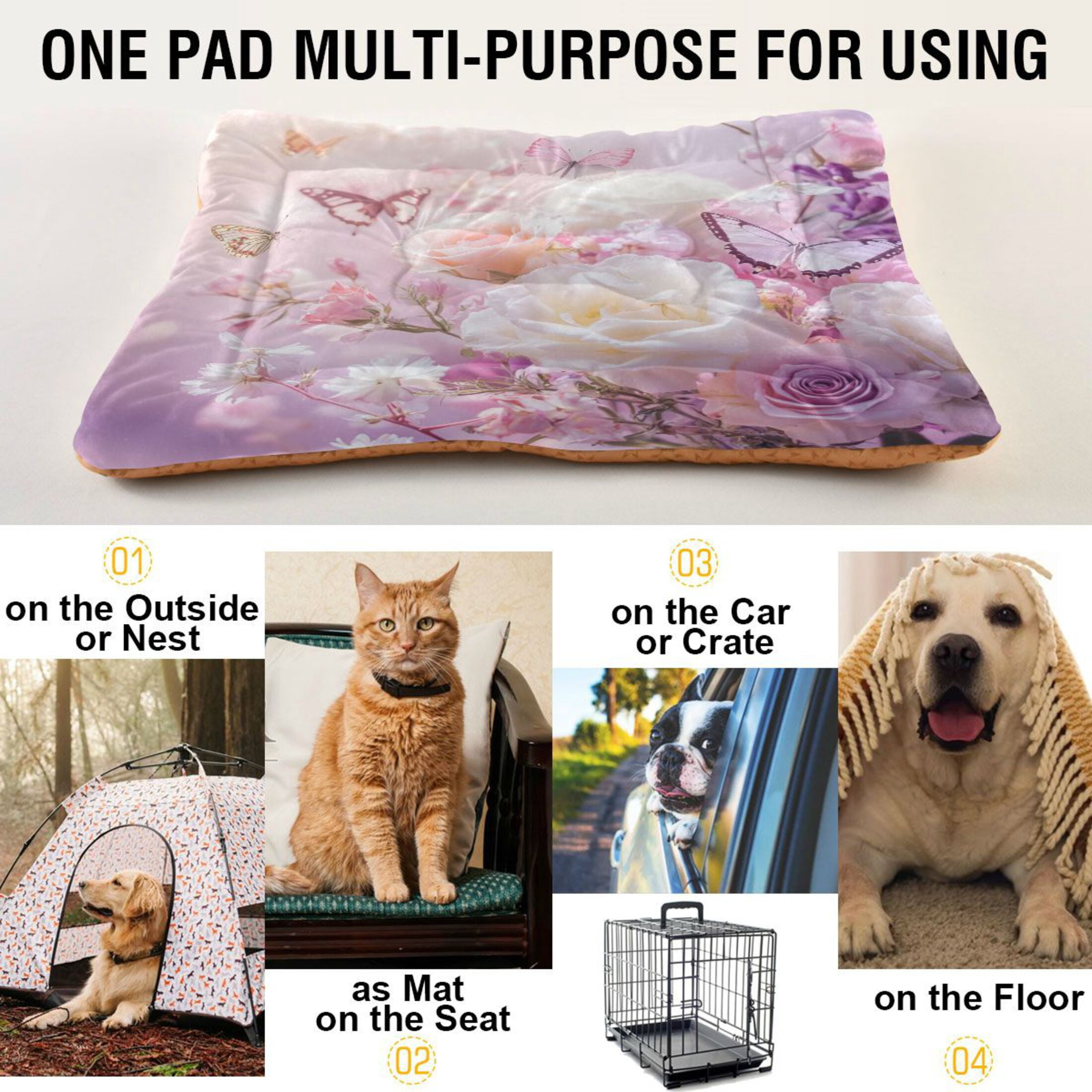Qxltty Butterfly Garden Ped Pad Wear-resistant and Hard to Bite Through Sleeping Pad for Small Medium Large Dogs Winter Pet Bed 36×24in