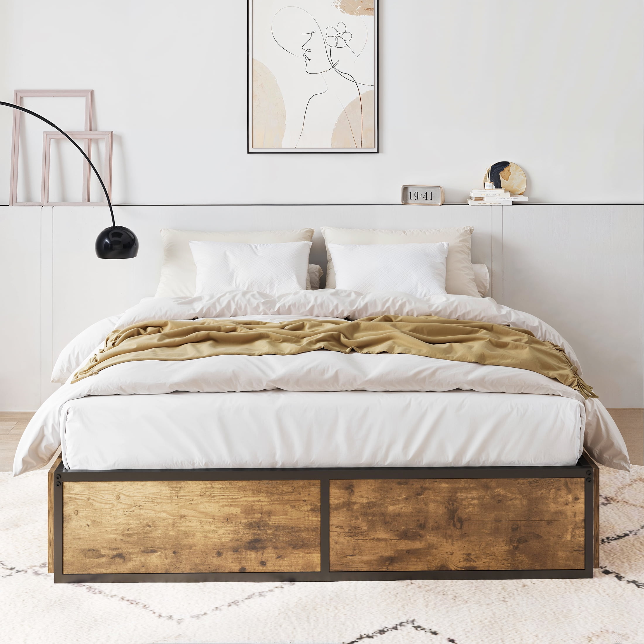 Amolife Queen Size Platform Bed Frame with 4 Sliding Large Storage Drawers, Metal Slats Support, Noise Free, Rustic Brown Amolife Queen Size Platform Bed Frame with 4 Sliding Large Storage Drawers, Metal Slats Support, Noise Free, Rustic Brown