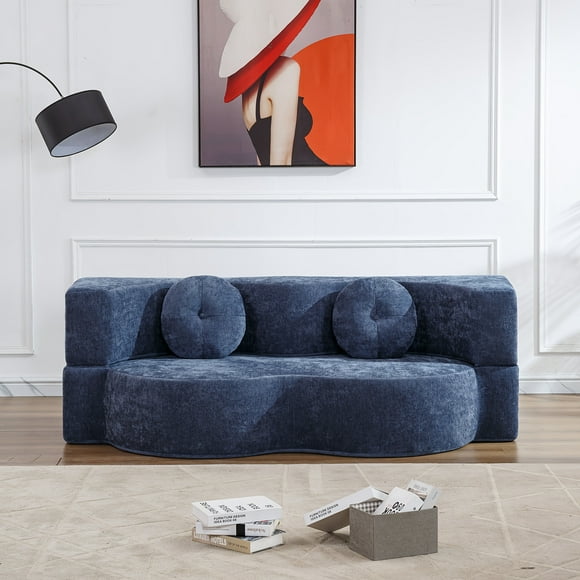 LivinVeluris Canapé Moderne Compressé en Boîte, Canapé 3 Places avec Coussins, Assemblage Facile pour Petit Espace, Appartement, Salon, Dortoir (Bleu)