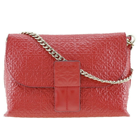 Pre-Owned LOEWE Avenue Shoulder Bag Repeat Anagram Chain Calf Made in Spain Red Crossbody A5 Magnetic Type Women's (Good)