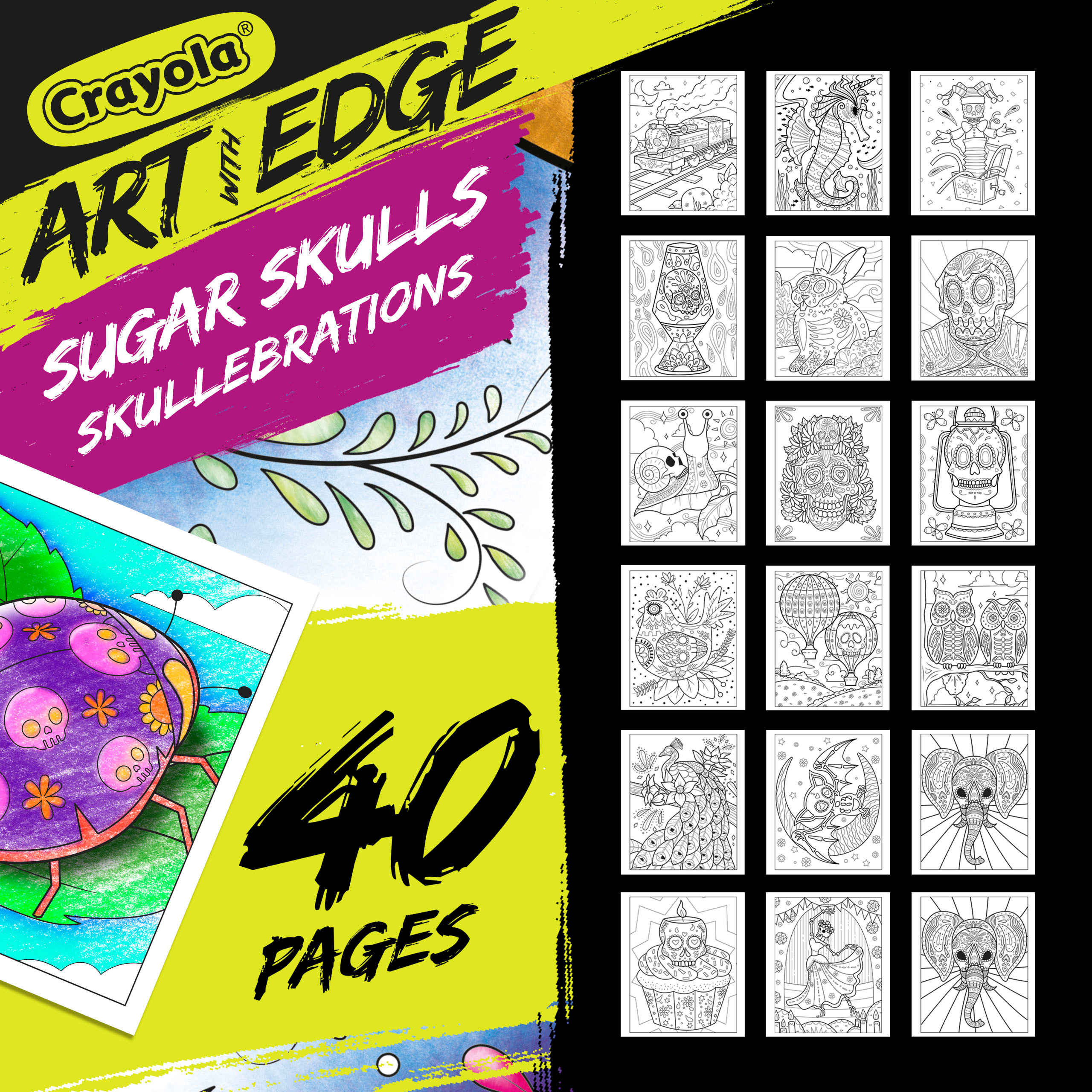 Crayola Sugar Skulls Coloring Book, Volume 3, Teen Coloring, 40 Pages