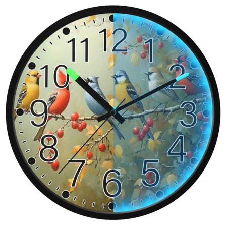 Ryvnso Group Of Birds 12 Inch Night Light Wall Clock Silent Battery Operated Luminous Clocks