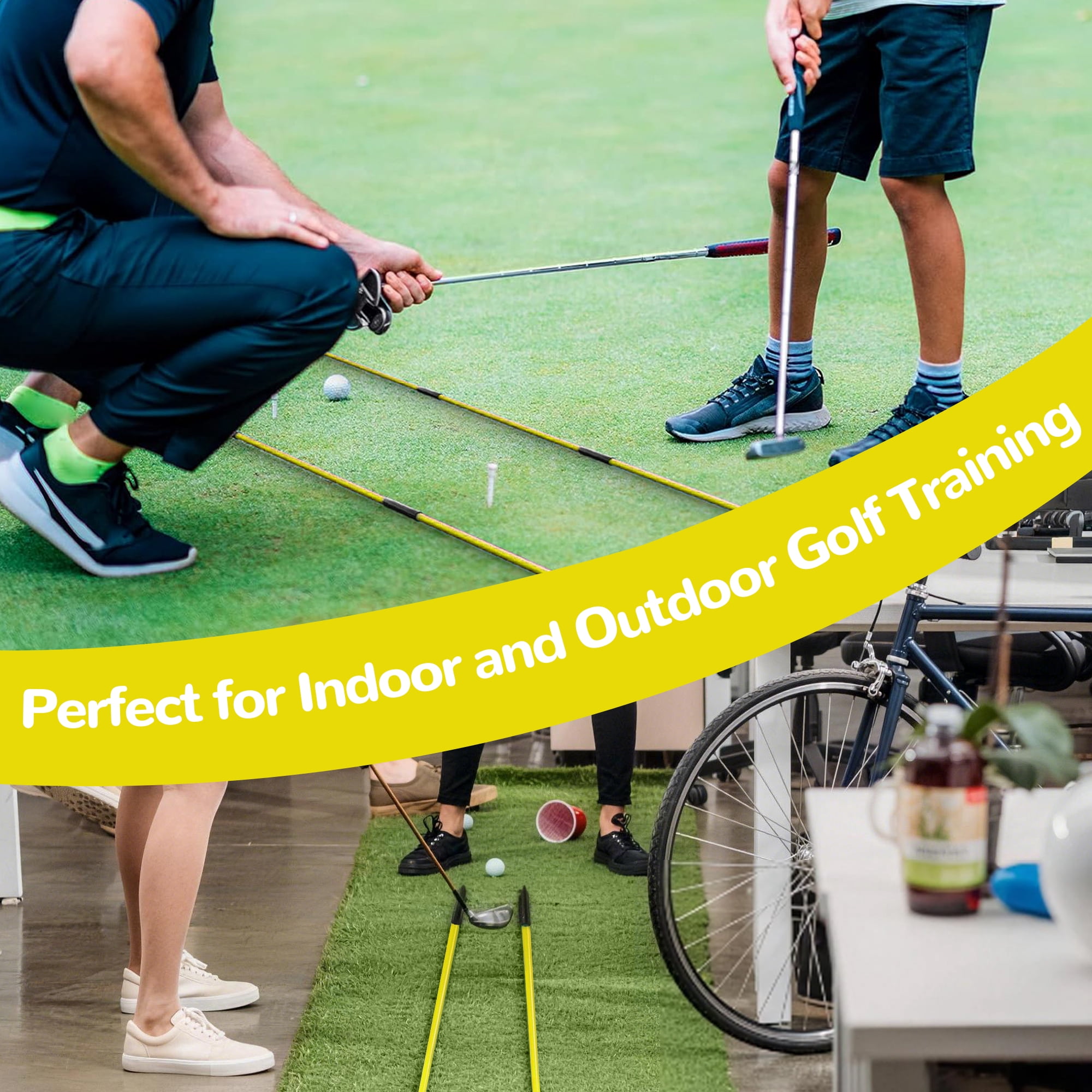 Signature Fitness 48" Collapsible Golf Alignment Sticks, 2-Pack Golf Swing Trainer & Practice Rods,Yellow
