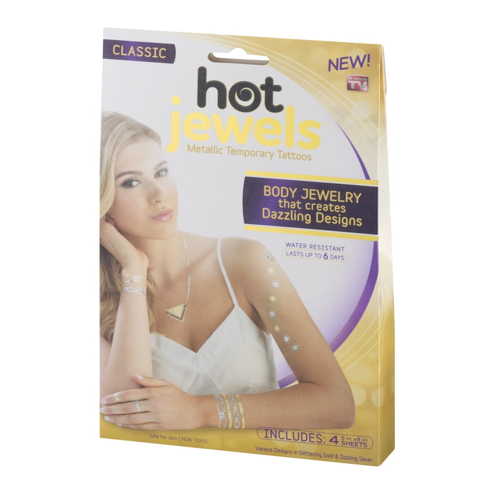 Hot Jewels Metallic Temporary Tattoos, Dazzle with Body Jewelry, 4 Sheets, as Seen on TV, Multi-colored