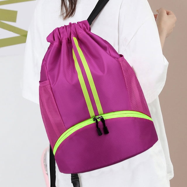 IFNWSV Sac à Cordon de Sport - Sac à Cordon Résistant à l'Eau avec Poches Latérales en Maille Compartiment à Chaussures Sac à Dos de Gym pour Femmes Hommes