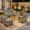 thumbnail image 6 of Vcatnet 6 Pieces Outdoor Patio Furniture Sets High Back All-Weather Wicker Patio Conversation Set with Ottomans & Solar Light Coffee Table, Dark Gray, 6 of 10