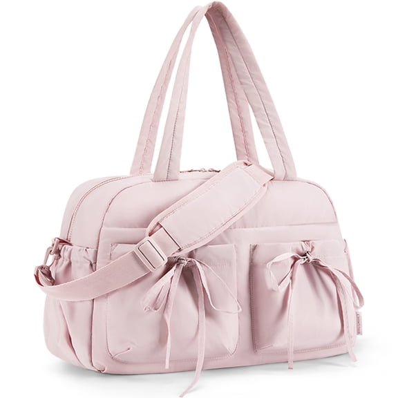 BAGSMART Travel Duffel Bag for Women, Lightweight Fashion Tote Handbag With Bowtie, Water-Resistant Weekender Overnight Sport Gym Bag, Pink