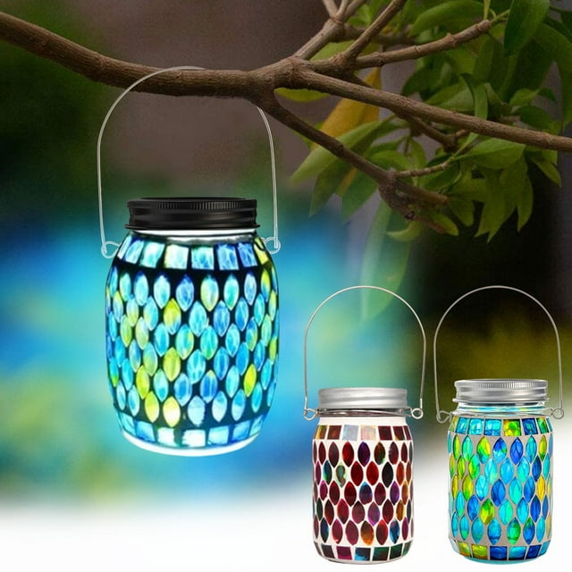 Xihbxyly Farol Solar de Vidrio, Luz Nocturna Recargable, Iluminación Blanca Cálida y Azul Rojiza, Decoración de Jardín Exterior, Energía Solar, Impermeable, Tamaño 8,9 X 8,9 X 14,5 Cm, Incluye 1 Pila