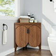 thumbnail image 6 of Small Corner Storage Cabinet, Mid Century Modern Floor Corner Cabinet with Curved Doors and Adjustable Shelves，Freestanding Narrow Storage Organizer for Bathroom, Living Room, Entryway(Walnut), 6 of 7