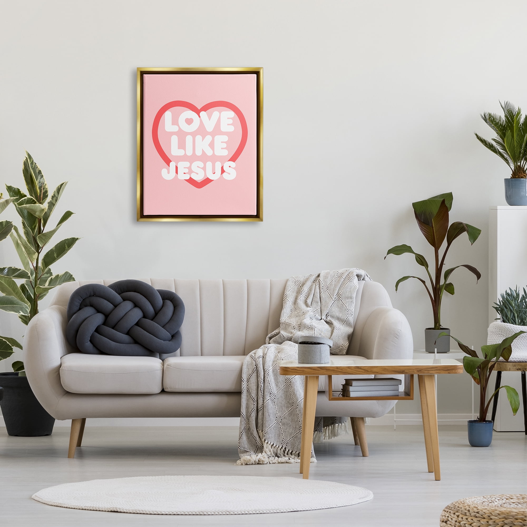 Stupell Industries Love Like Jesus Heart Inspirational Painting Gold Floater Framed Canvas Art Print Wall Art, 25 x 31