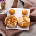 thumbnail image 3 of Kiplyki Bohemian Style Wood Bamboo Rattan Geometric Round Earrings Ladies Jewelry, 3 of 7