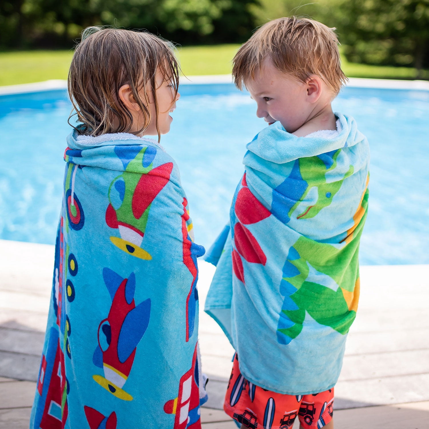Wildkin Kids 100% Cotton Beach Towel for Boys and Girls (Trains, Planes & Trucks Blue)