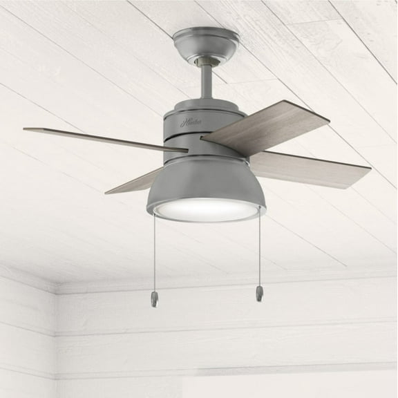 Hunter - Loki Indoor Ceiling Fan With Light, 36-inch, Matte Silver, Casual-style, 3-speed WhisperWind Motor, 51039, for Living Rooms, Bedrooms