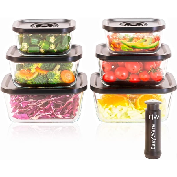 JUEGO DE RECIPIENTES DE VIDRIO HERMÉTICO, CONTENEDORES Para Alimentos con Tapas Cierre Fácil, Refractarios para Cocina, Horno, Refrigerador Congelador (JUEGO 10 RECIPIENTES (20 PZ))