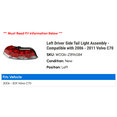 thumbnail image 2 of Left Driver Side Tail Light Assembly - Compatible with 2006 - 2011 Volvo C70 2007 2008 2009 2010, 2 of 2