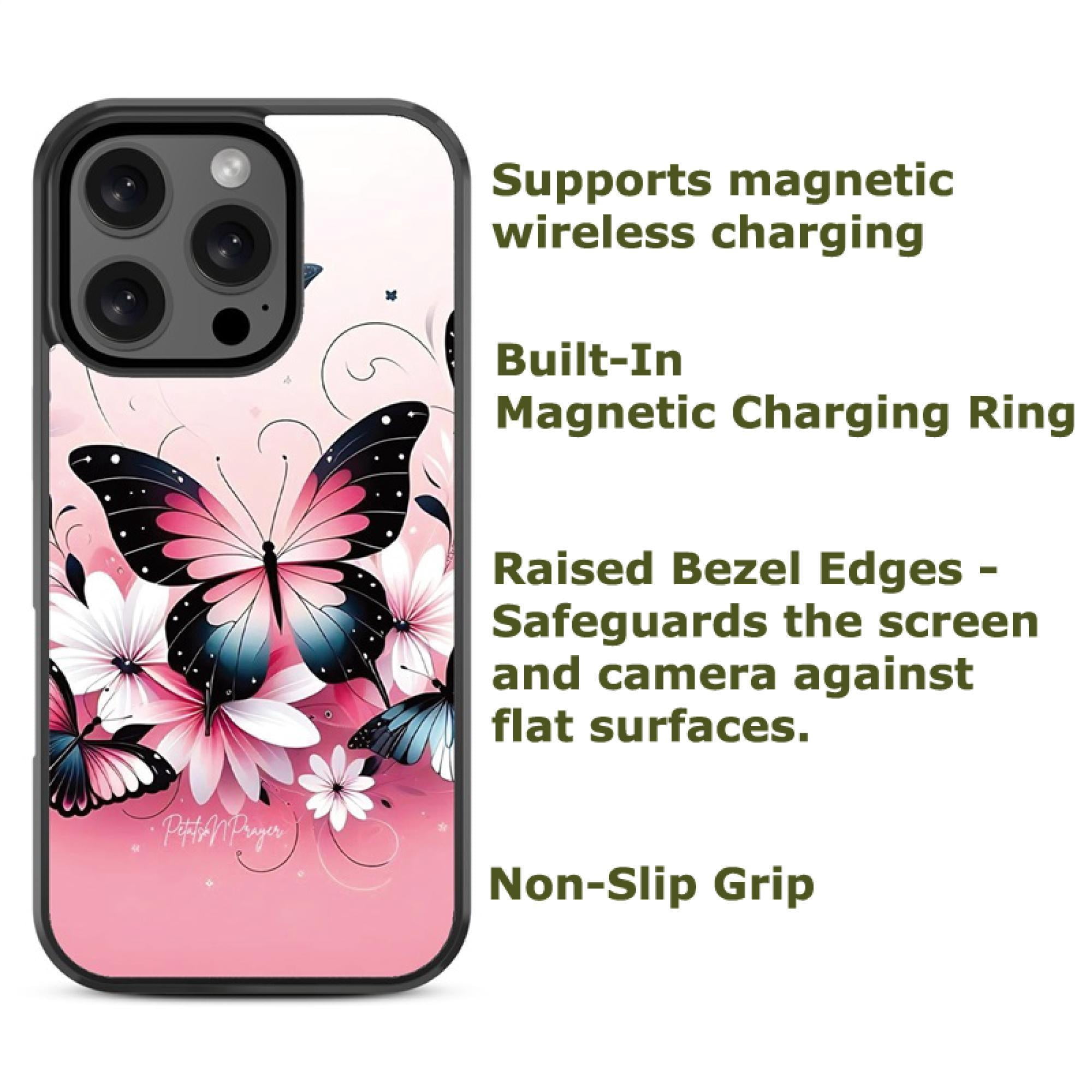 Butterfly Bouquet Magnetic Charging-Compatible Case for iPhone 15 Pro Max – Slim Protective Floral Cover with Built-In Magnetic Ring & Shock-Absorbing Bumper