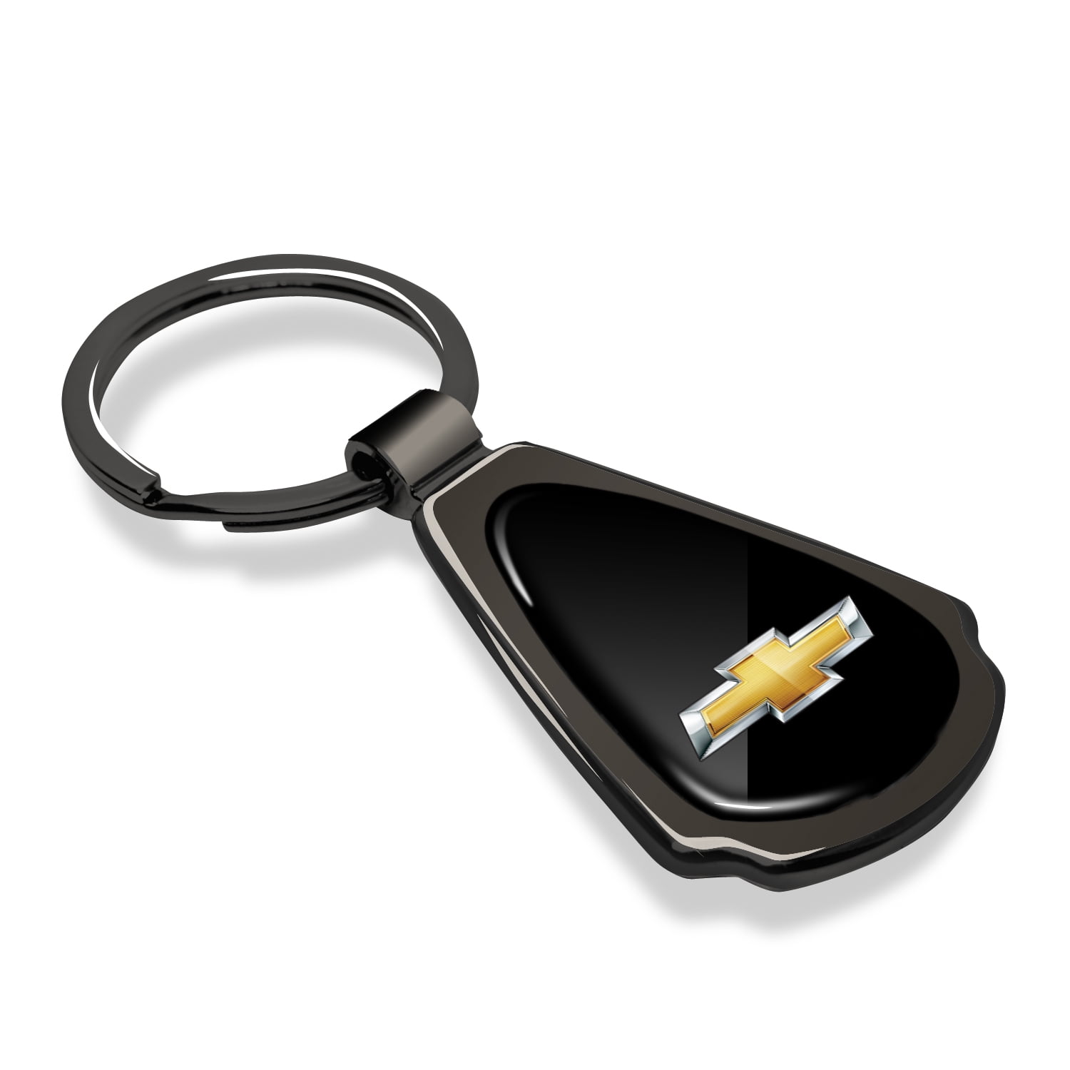 iPick Image for Chevrolet Golden Logo Black Dome Gunmetal Black Metal Teardrop Key Chain, Official Licensed