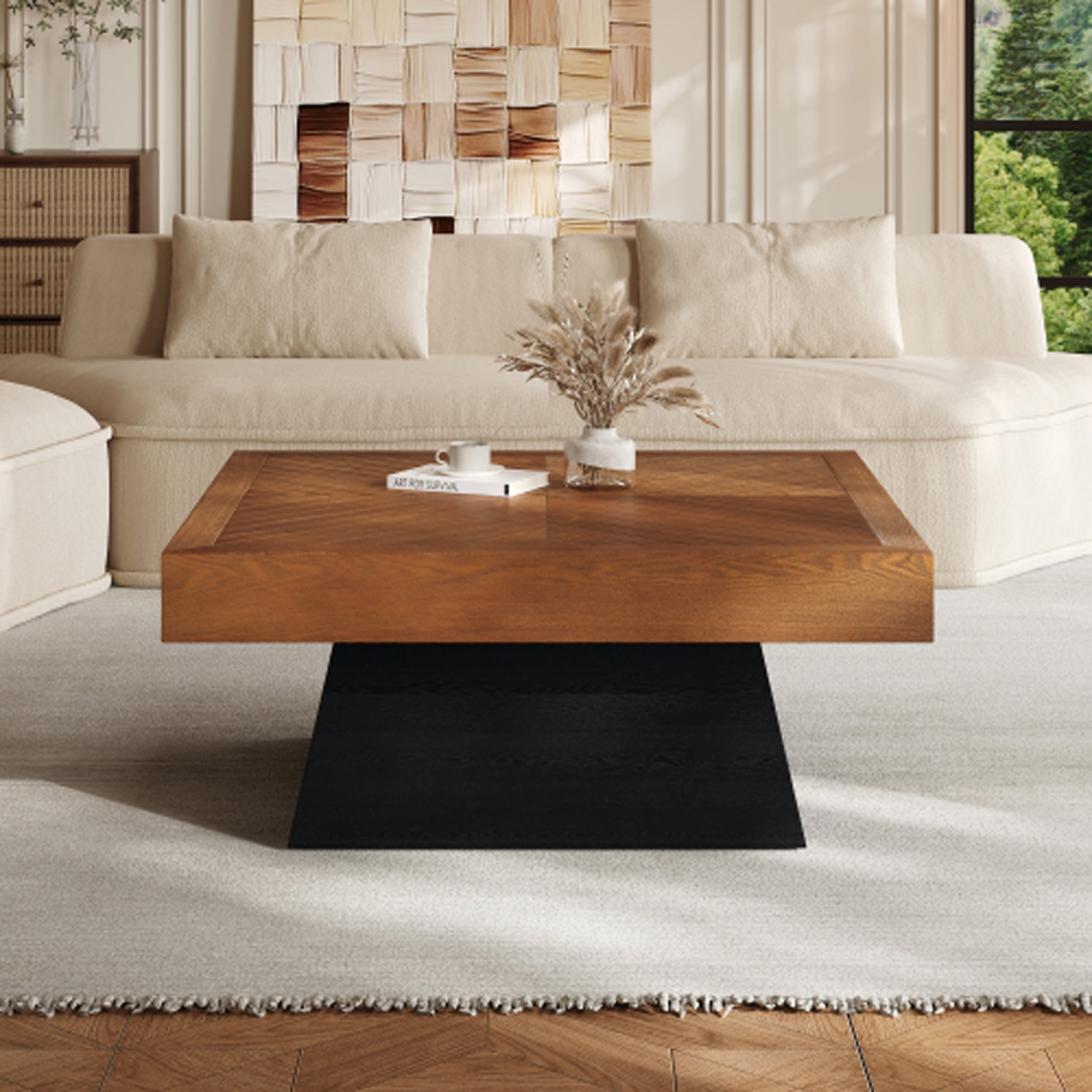 Kevinplus 31.50" Modern Flower Shaped Coffee Table with Storage for Living Room, Apartment, Office, Dark Brown