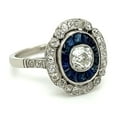 thumbnail image 2 of Vintage Art Deco Style Diamond Engagement Ring, Milgrain Bezel Set Diamond Ring, Floral Cluster Double Halo Blue Sapphire Ring, Accents Diamond Ring, 925 Sterling Silver, 2.1 Ct Simulated Diamond, 2 of 5
