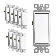 TaniaWiring Decorator Paddle Rocker Light Switch, Single Pole, Residential Grade, 15A 120V-277V, AC Switch, Grounding, 10 Pack - White, UL Listed