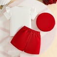 thumbnail image 4 of Lopeceal Little Girls 3 Piece Cute Outfits 3D Floral Ribbed Knit Ruffle Sleeve Tops with Pearl Skirt Short Set and Beret 6M-4Y, 4 of 8