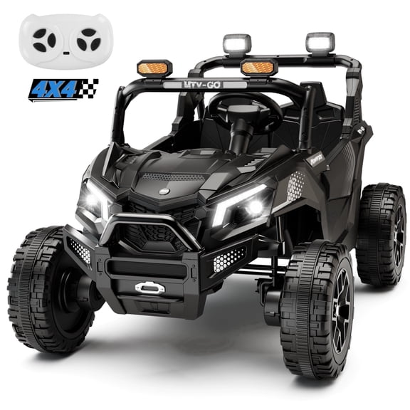 Wisairt 24V Ride on Toys 4WD Ride on Cars with Remote Control, 2 XL Seater Electric Car for Kids, Power Car Wheels, UTV w/ Four Motors, Music, LED Lights, Wireless Audio, 3 Speeds, Black