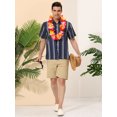 thumbnail image 3 of Lars Amadeus Men's Short Sleeve Button Down Stripes Color Block Printed Shirts M Navy White, 3 of 6