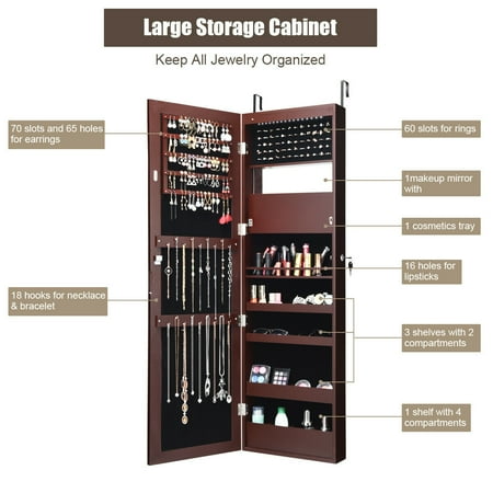 Costway Lockable Wall Door Mounted Mirror Jewelry Cabinet Armoire Organizer W Led Lights Canada Costway Lockable Wall Door Mounted, Qvc Jewelry Case Mirrors