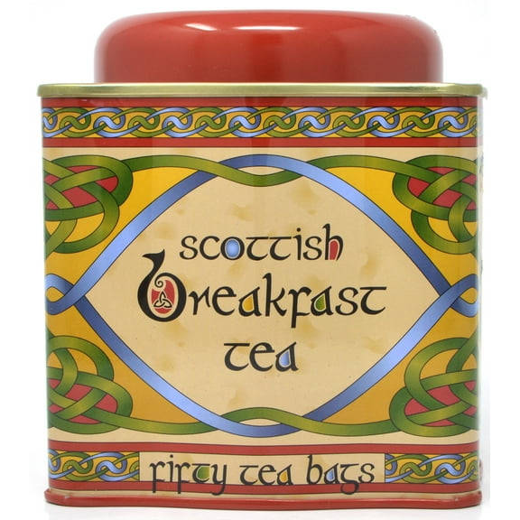 Royal Tara Scottish Breakfast Loose Leaf Tea in Metal Reusable Tin | Celtic Design 50 Tea Bags