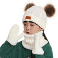 thumbnail image 5 of Gorro para niños pequeños, gorro de punto con pompón doble de invierno de color y bufanda del mismo color, 5 of 5