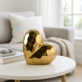 thumbnail image 4 of Decorative Ceramic Heart Sculpture for Home Decor - Ornament for Bathroom, Office, and Living Room Decor - Modern Figurine Accent for Bedroom, Shelf Display, and Coffee Table - 11", Gold & Metallic, 4 of 15