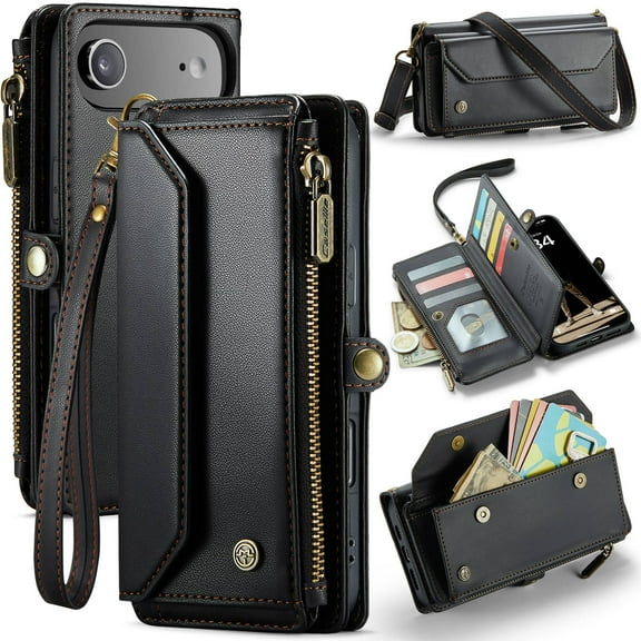 Crossbody for iPhone Air Case Wallet【RFID Blocking】with 10-Card Holder Zipper Bills Slot, Soft PU Leather Magnetic Shoulder Wrist Strap for iPhone Air Wallet Case Women