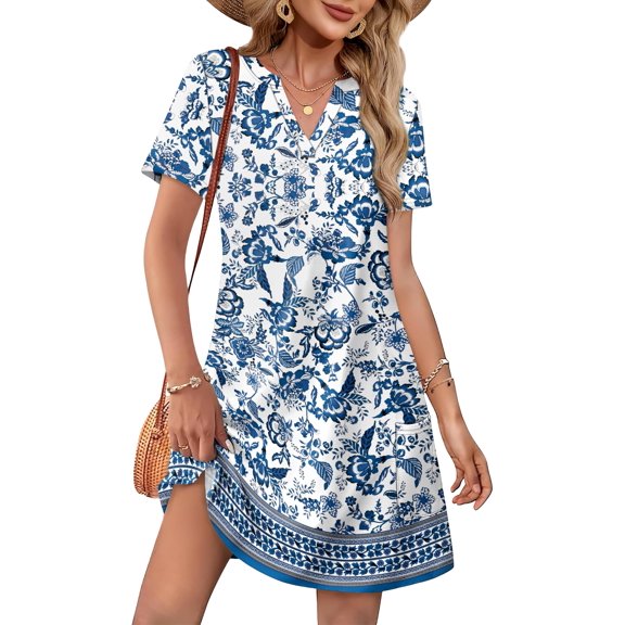 Vestido WIHOLL 2025 de verano floral con cuello en V y manga corta XL