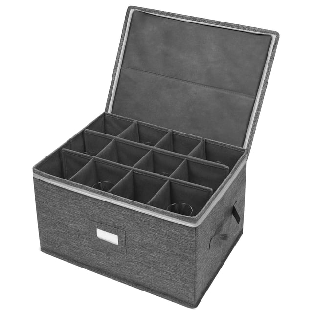 Cajas de almacenamiento, cajas de almacenamiento para copas de vino, contenedores para cristalería o cristal, capacidad para 12 copas de vino, tapa dura y laterales (gris)