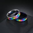 thumbnail image 4 of Mens Titanium Steel Rainbow Ring Geometric Electroplated Band Jewelry Silver Purple Finish 6mm Width Gift Ready, 4 of 4