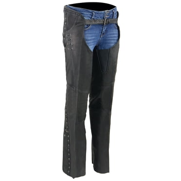 Milwaukee Leather Women's Classic Hip Leather Chaps - Black, XS, Low-Rise With Mesh Liner & Pockets