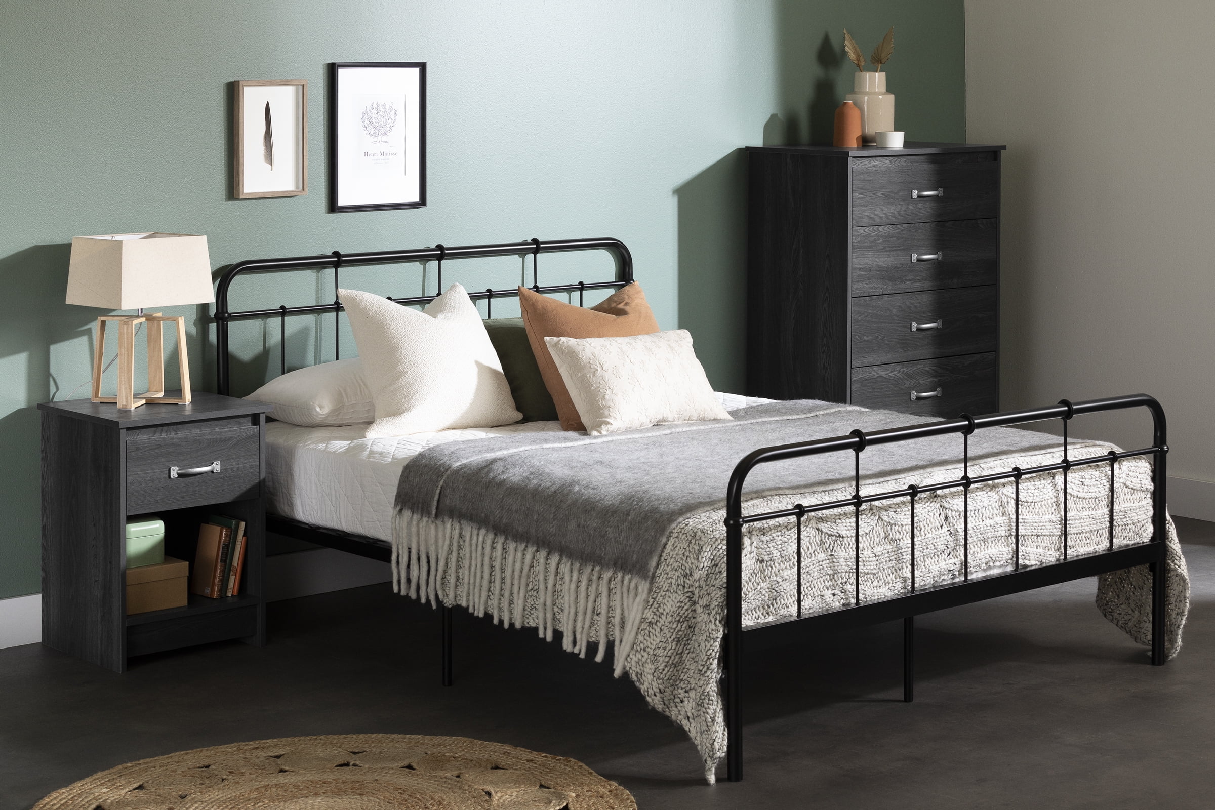 South Shore Tassio 1-Drawer Nightstand with Open Storage Space for Adult, in Gray Oak
